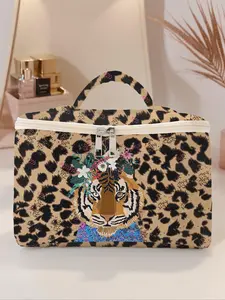 Tiger Pattern Makeup Bag, Large Capacity Travel Toiletry Bag, Portable Travel Cosmetic Storage Bag, Zipper Makeup Organizer Pouch,  Makeup Bag, Cosmetics Organizer