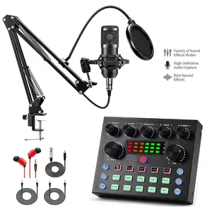 V8S Podcast Equipment Bundle for 2, BM-800 Style Condenser Mic with Live Sound Card & Voice Changer, Professional Recording Studio Kit with 10 DJ Effects & Bluetooth for Singing Gaming Live Streaming YouTube TikTok on PC/Smartphone