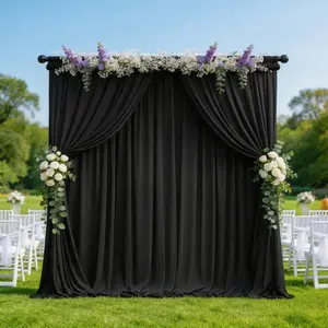5x10FT Black Silky Soft Backdrop Curtains 6 Panels, Flowing Polyester Drape Fabric as Smooth as Water for Outdoor Wedding, Party, Christmas, Photography Background