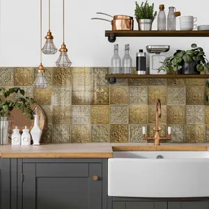 European Style Peel and Stick Wall Tiles, Vintage Floral Carving, Waterproof & Moisture-Proof, Easy Install & Remove, Kitchen Backsplash, Living Room