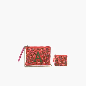 A Initial Embellished Pouch with Coin Bag