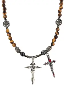 Vintage Gothic Punk Style Cross Pendant Necklace, High-End Lockbone Chain Accessory, Birthday Gift Jewelry for Women & Men, Fashion Jewelry