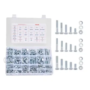 VEVOR 566 Pcs Bolts and Nuts Assortment Kit,  , Imperial Machine Screws and Flat Washers, Alloy Steel 1/4-20,5/16-18,3/8-16, for Furniture /Equipment/Vehicle Assembly, Galvanized White
