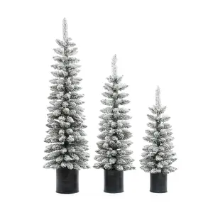 LuxenHome Set of 3 Flocked Christmas Trees with  Metal Pots