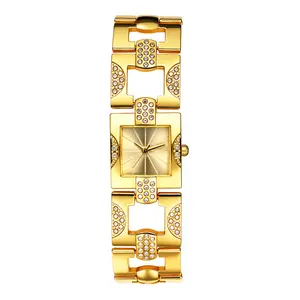 Women's Luxury Square Watch: Elegant Small Bar-shaped Markers Analog Quartz Watches Bling Full Rhinestone Wristwatch