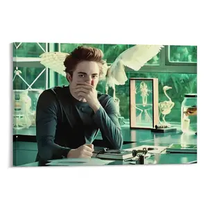 Twilight Edward Cullen Meme Canvas Print, Robert Pattinson as Edward in Biology Lab Scene, Bird Skeleton Specimen Background Art, Aesthetic Dark Academia Wall Decor, Perfect for Twilight Fans