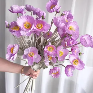 6 Artificial Poppy Flowers, 59cm Long, Bendable and Fade-Resistant, Modern Style, DIY Flower Wall, Wedding Party Decor, Home Decoration, Home Decor Accessory