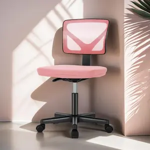 Armless Desk Wheels Cute Home Office Chairs, Ergonomic Adjustable Swivel Rolling Task, Comfy Mesh Mid Back Computer Work Vanity Chair for Small Spaces, Pink Home Office Computer Desk Chair Mid Back Armless Ergonomic Office Chair Mesh Office Chair with Lum