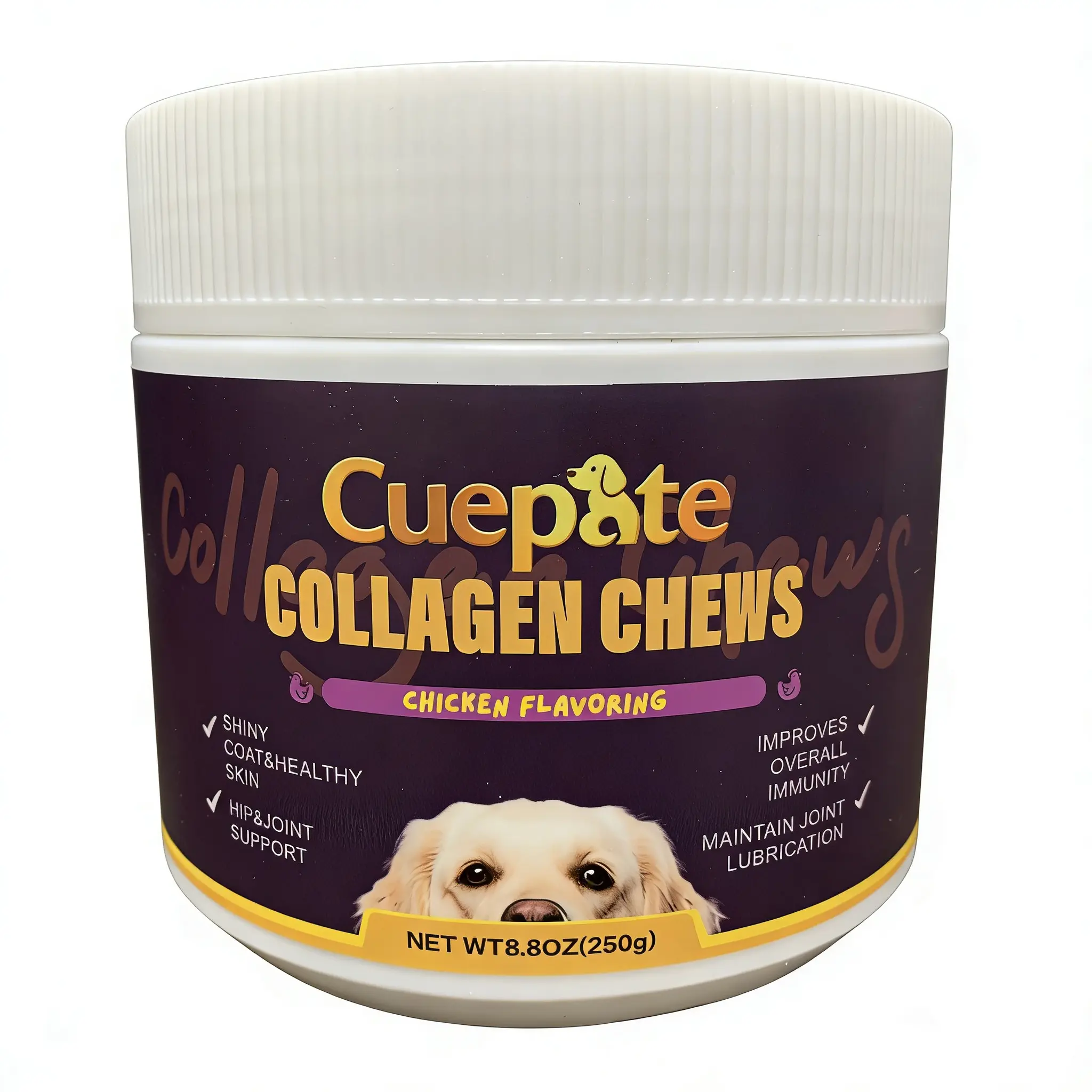 Cuepate Collagen Chewables Joint Support Supplement for Dogs & Cats - Hip Care, Fur & Skin Care Pellets with Glucosamine Hydrochloride, Vitamin D3, Chicken Flavor, No Added Sugar, Treat Format, 24-Month Shelf Life, Pellet Shape