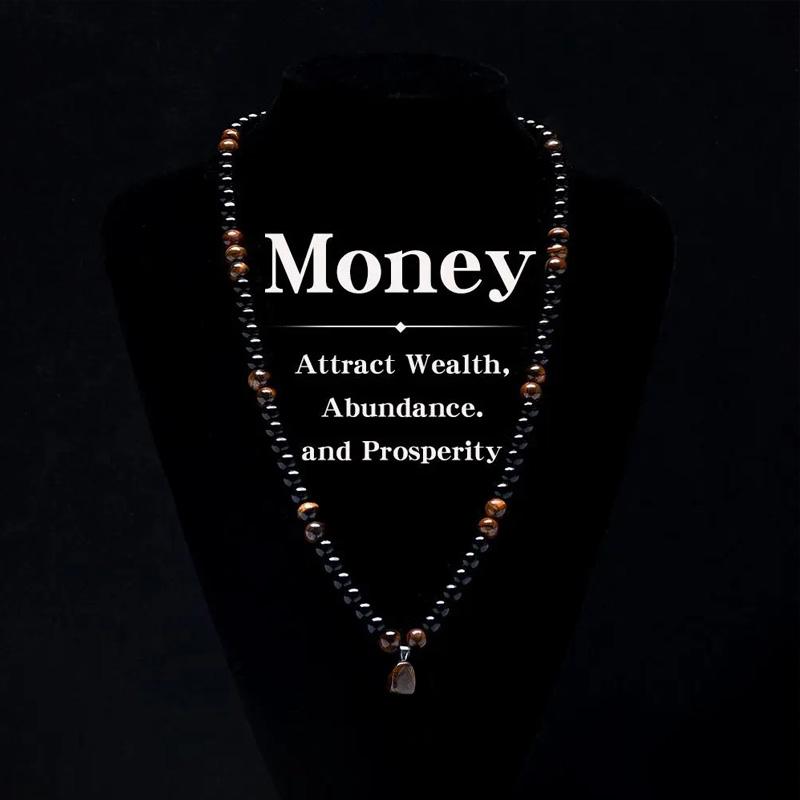 LuminaLace Jewelry Wealth Necklace featuring a tiger’s eye stone pendant, crafted from healing crystals and obsidian; suitable for anniversaries, vacations, and themed parties—combines jewelry charm with abundant crystal energy and makes an ideal gift.