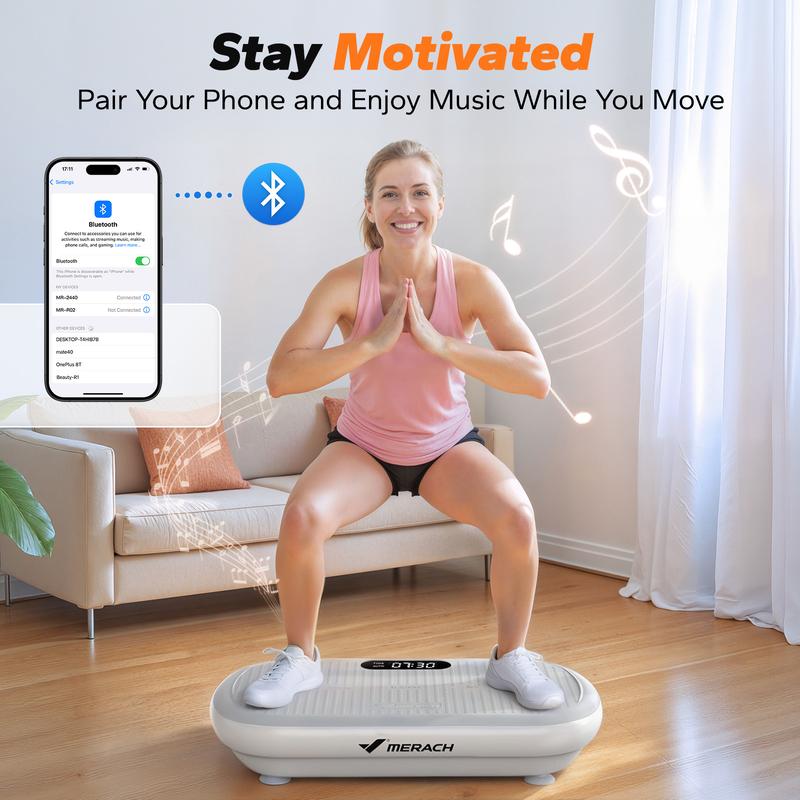 Merach High-Power Vibration Plate Exercise Machine,440lbs Weight Capacity, Bluetooth Remote Control, 4 Workout Modes for Home Gym Fitness Equipment, TikTokShopBlackFriday