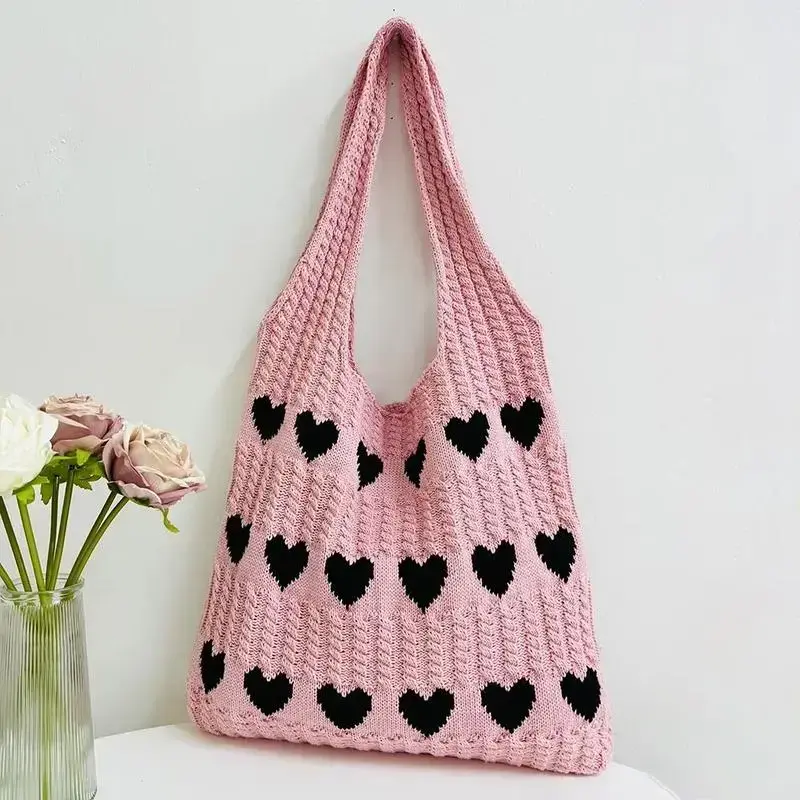 Women Knit Tote Bag Crochet Shoulder Bag Love Heart Pattern Handbags Aesthetic Everyday Knitted Bag Straps for Handbags(gift) Women Knit Tote Bag Crochet Shoulder Bag Love Heart Pattern Handbags Aesthetic Everyday Knitted Bag Straps for Handbags(gift)