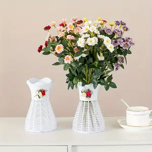 Bulk Contemporary Cylindrical Plastic Vases for Desktop Flower Arrangements with Artificial Blooms - Durable, Lightweight, No Maintenance Home & Office Decor, Vases for Flowers fake indoor plant home garden decoration Ornaments White