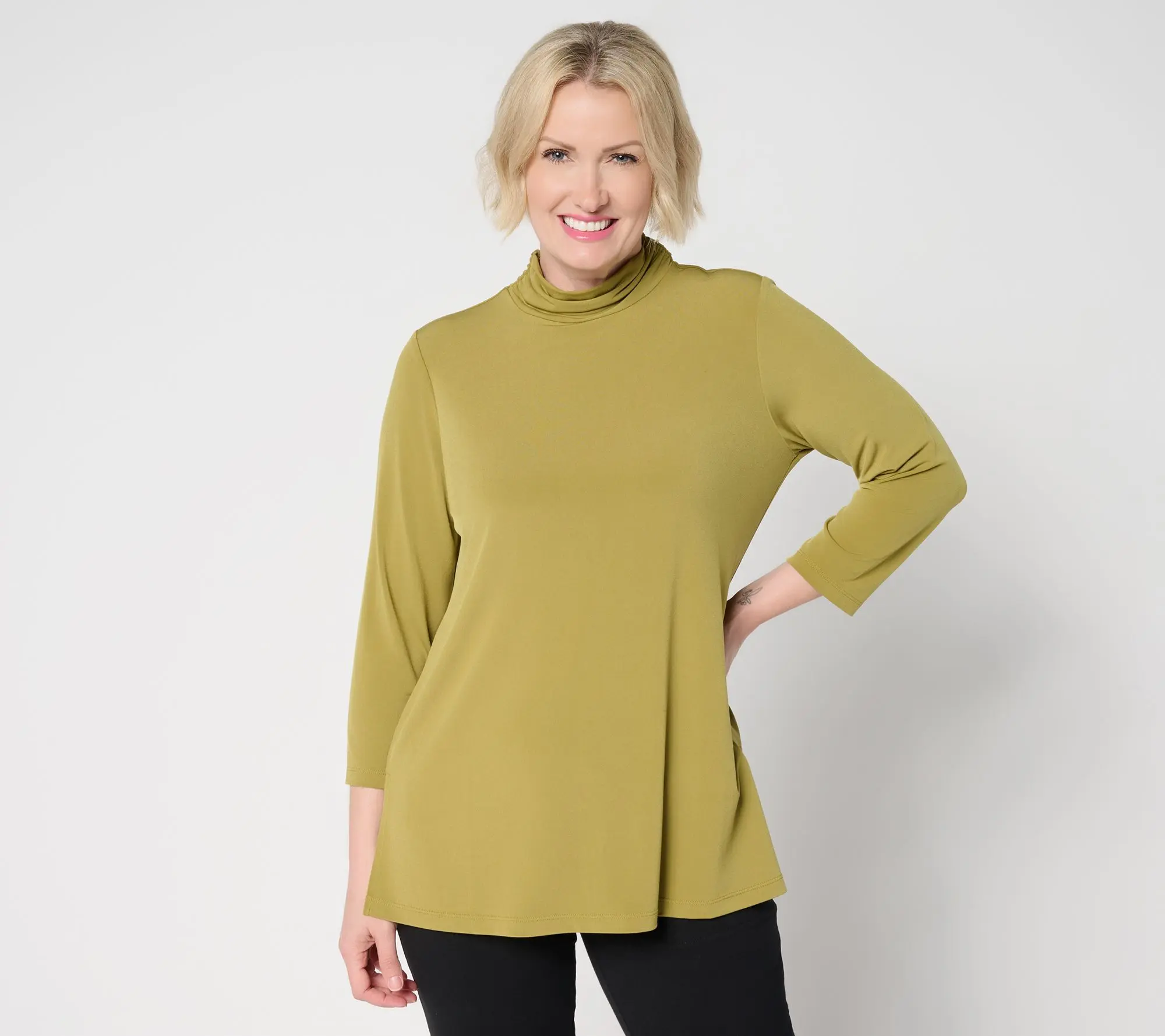 Susan  Graver Regular Modern Essentials Liquid Knit Mock Neck Tunic