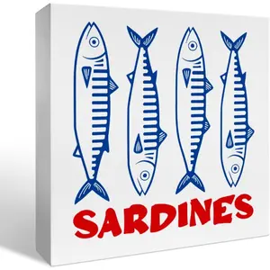 Kitchen Decor Wooden Box Sign Funny Sardines Kitchen Table Restaurant Dining Room Counter Cabinets Decorations, Kitchen Gifts for Women Men Chef New Home House, Sardines 5x5 inch