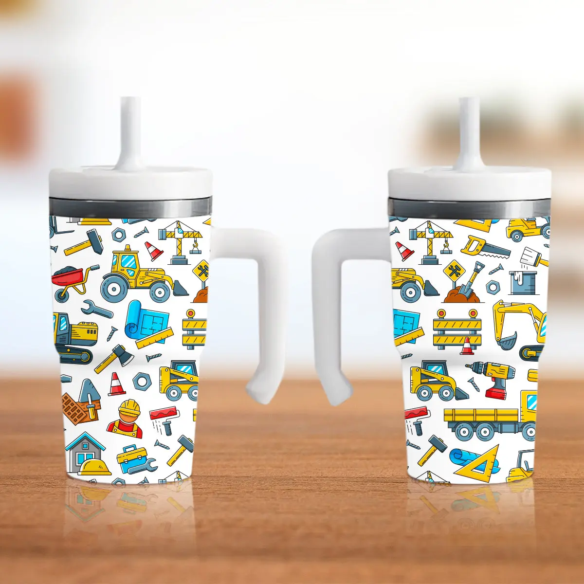 Construction Spill-Proof 20oz Tumbler with Double-Walled Stainless Steel Construction & Kid-Friendly Silicone Straw for Worry-Free Hydration