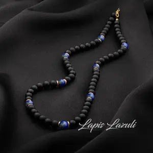 Onyx and Lapis Lazuli 24 inch Beaded Necklace Onyx and Lapis Lazuli 24 inch Beaded Necklace