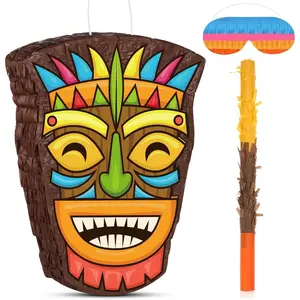 Small Tiki Tropical Hawaii Piñata with Blindfold Bat Aloha Luau Piñata for Hawaiian Luau Themed Party Decoration Summer Birthday Party Supplies, 15.7 x 3.1 x 12.2 Inch