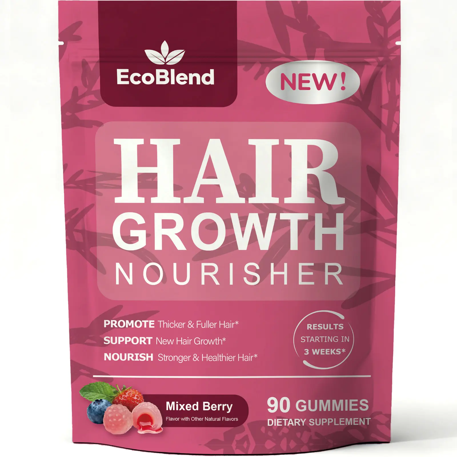 EcoBlend Hair Growth Gummies Women Vitamins—excellerator Nourish Hair and Nail Promote Fuller Locks with a Natural, Gentle Formula—Filled Gummies—Mixed Berry Flavor—90 Count (45-Day Supply)