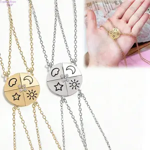 4PCS Sun Moon Star Cloud Puzzle Magnetic Matching Necklaces, BFF Friendship Jewelry for 4 Best Friends & Sisters, Unique Puzzle Piece Necklace Set, Cute Birthday & Friendship Gift Idea,summervibes