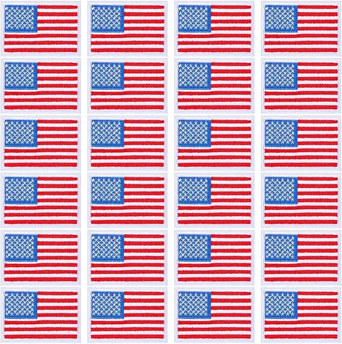 24 Pcs American USA Flag Patch Iron Patch Patriotic Embroidery Sew on Flag Patch for Cloth Military Uniform Emblem Tactical Vest Jacket Hat Backpack, 2.4 x 3.3 Inch(Red)