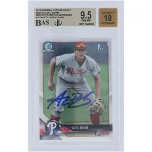Alec Bohm Philadelphia Phillies Autographed 2018 Bowman Chrome Draft #BDC-25 Beckett Fanatics Witnessed Authenticated 9.5/10 Card - Fanatics Authentic Certified