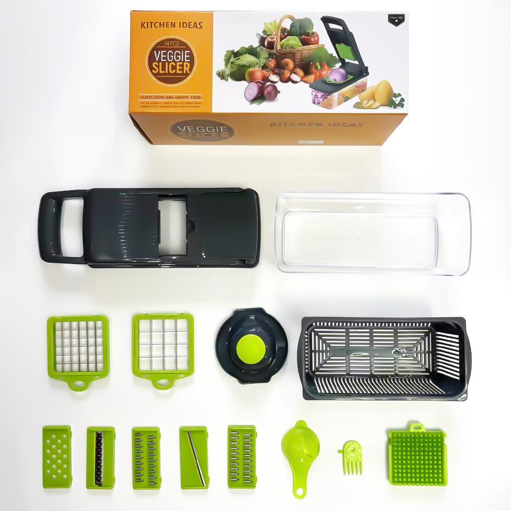 14-in-1, 8 Blade Vegetable Chopper, Onion Mincer, Cutter, Dicer, Egg Slicer with Container, French Fry Cutter Potatoe Slicer, Home Essentials & Kitchen Gadgets
