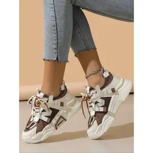 New Women's Chunky Sole Sneakers Height Shoes in, All Seasons Casual Lace-Up Outdoor Shoes, Fashionable and Versatile Mesh Style, Thick Sole Sneakers