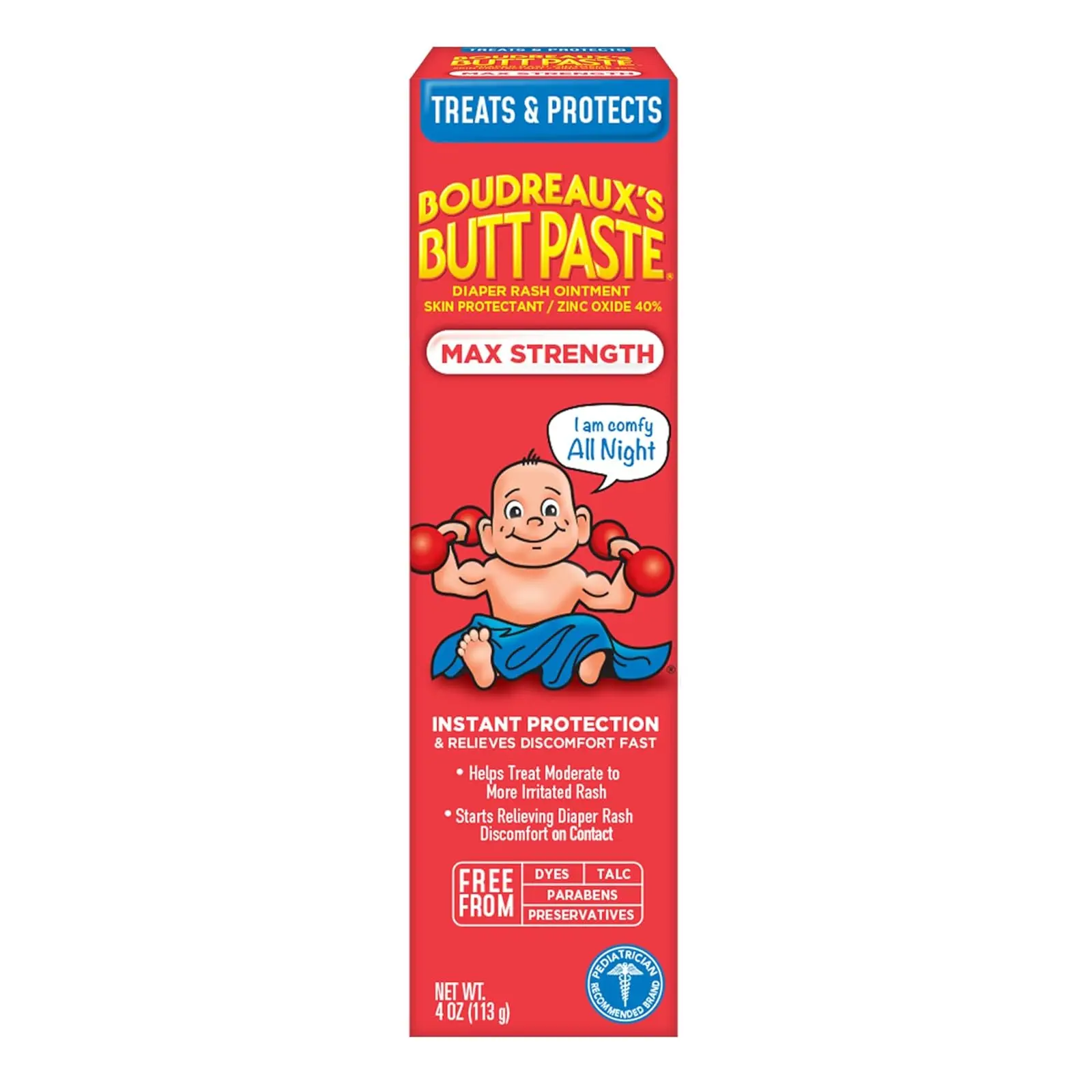 Butt Paste Max Strength Diaper Rash Cream for Baby, Ointment With Zinc Oxide, 4 oz Tube