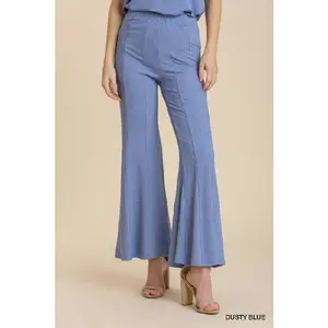 Umgee Soft Flare Bell Pants - Dusty Blue