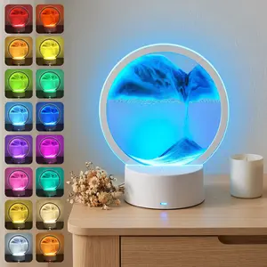 Viral Moving Sand Art Lamp, 16-Color LED with Remote Control, Dynamic Flowing Sand, 3D Deep Sea Sandscape, Round Glass Frame, Liquid Motion Sensory Toy for Adults & Kids, Stress & Anxiety Relief Calm Tool