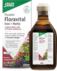 Floradix Floravital Liquid Iron & Vitamin Formula - Liquid Iron Supplement with Ferrous Gluconate, C & B Vitamins & Herbs for Energy Support - Vegan, Gluten-Free, Yeast-Free & Non-GMO - 8.5 Fl Oz