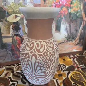 White on Pink Clay Vase