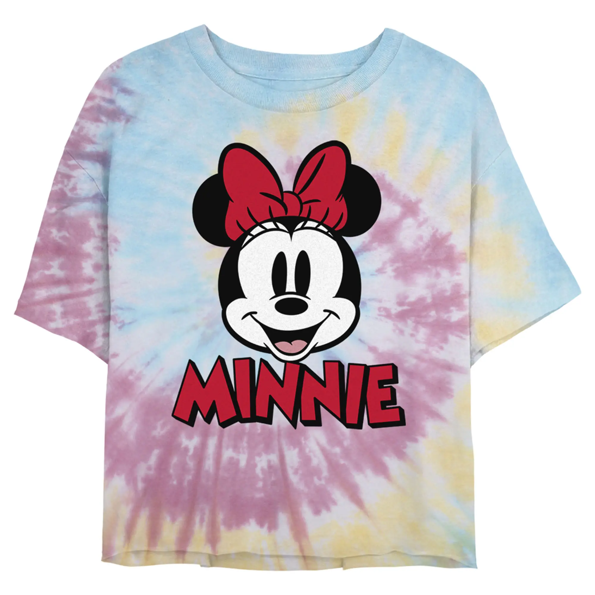 Juniors Womens' Mickey & Friends Retro Minnie Mouse Big Face Cropped T-Shirt