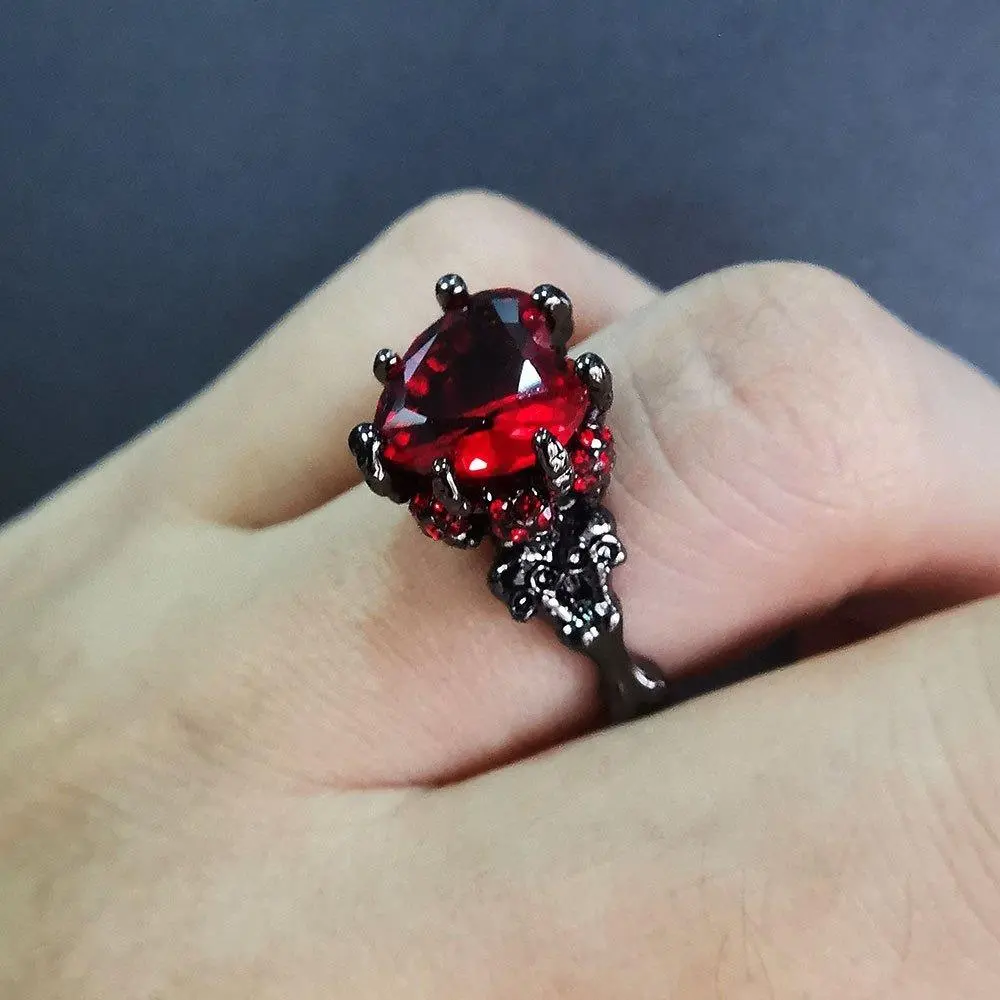 Gothic Skull Engagement Ring with Artificial Crysta Daily Wedding Ring