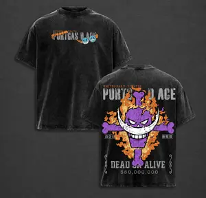 Portgas Ace x Edward Newgate Double Sided Vintage Whitebeard Pirates  OnePiece Anime Inspired Washed T-Shirt  - Heavyweight Cotton Oversized Streetwear Tee