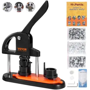 VEVOR Button Maker Machine, 0.98 inch/25mm Maker with 500pcs Button Parts, Button Maker with Panda Magic Book, Ergonomic Arc Handle Punch Press Kit, For Children Gifts and Christmas