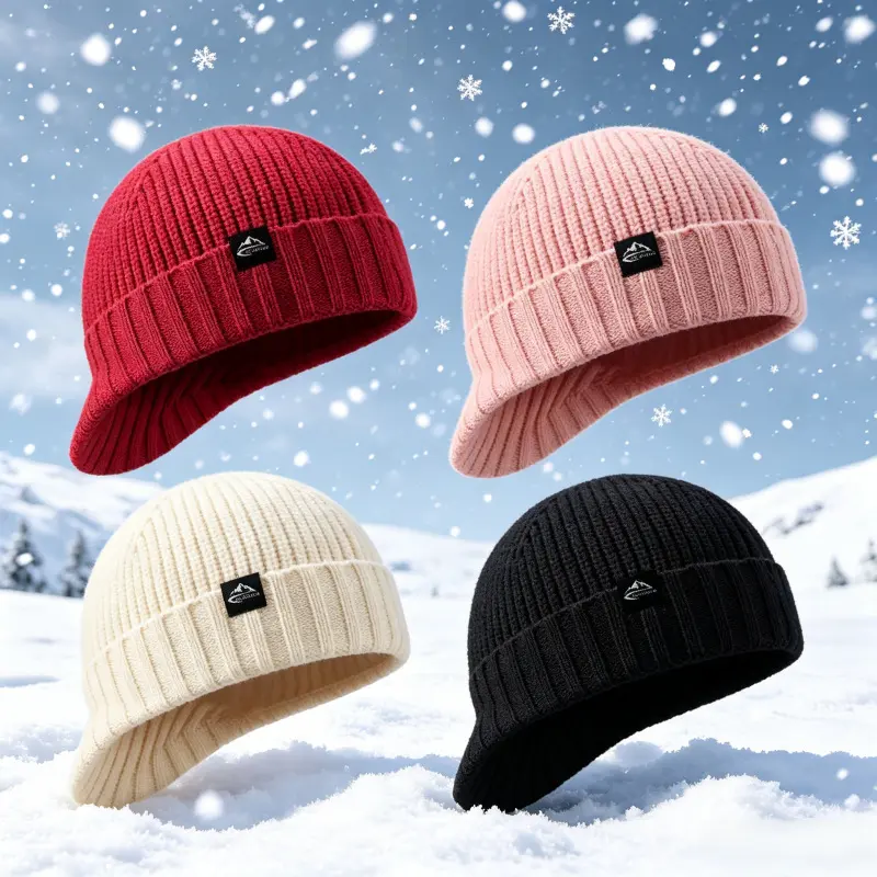1‑Piece Unisex Solid‑Color Knitted Hat With Brim, Lightweight Stretchy Soft Warm Windproof Winter Baseball Cap, Outdoor Sports Beanie for Men Women, Skiing Cycling Autumn‑Winter Headwear