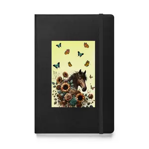Boho Horse & Roses Hardcover bound notebook with inside pocket - 5 colors journal