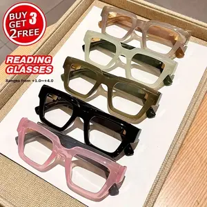 5pcs New Fashion Retro Square Metal Marble Reading Glasses, +1.0 to +4.0 Strength, Lightweight Durable PC Material, Daily Computer Office Use, Reading Eyeglasses