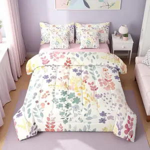 Feelyou 7-Piece Cute Rainbow Floral Bed Comforter Set - Includes Sheets, Colorful Boho Watercolor Wildflower Queen Comforter Set for Kids