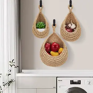 Handmade Knitted Kitchen Water Drop Net Bag Wall Hanging Vegetable Fruit Basket Bird Nest Cotton Rope Storage Pouch Valentine's Day Gift