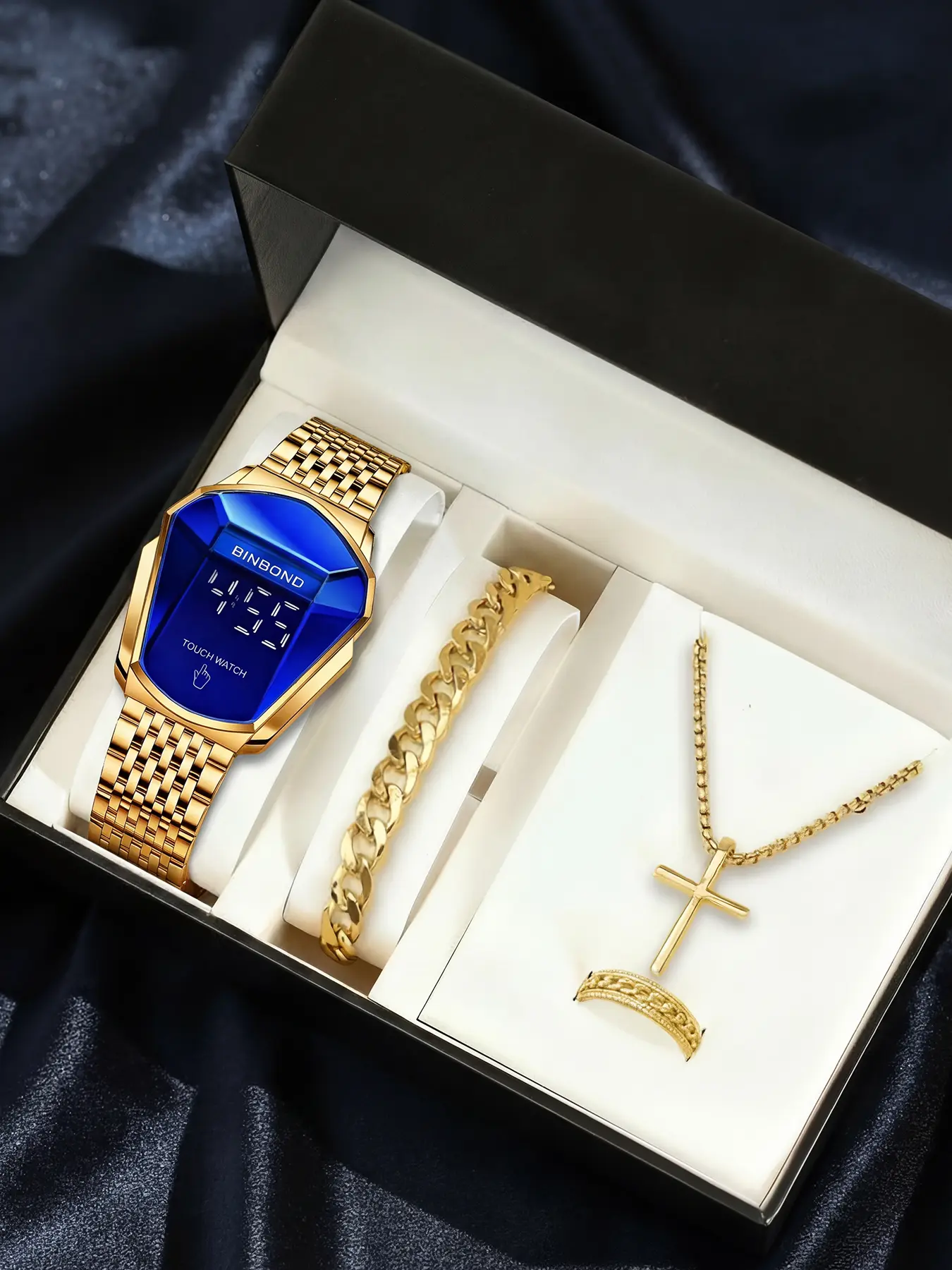 4-piece men's Valentine's Day exclusive watch comes with a bracelet, accessory gift box, steel strap material, versatile business style, waterproof quartz watch, Exquisite Watch Set, Analog Quartz Watches