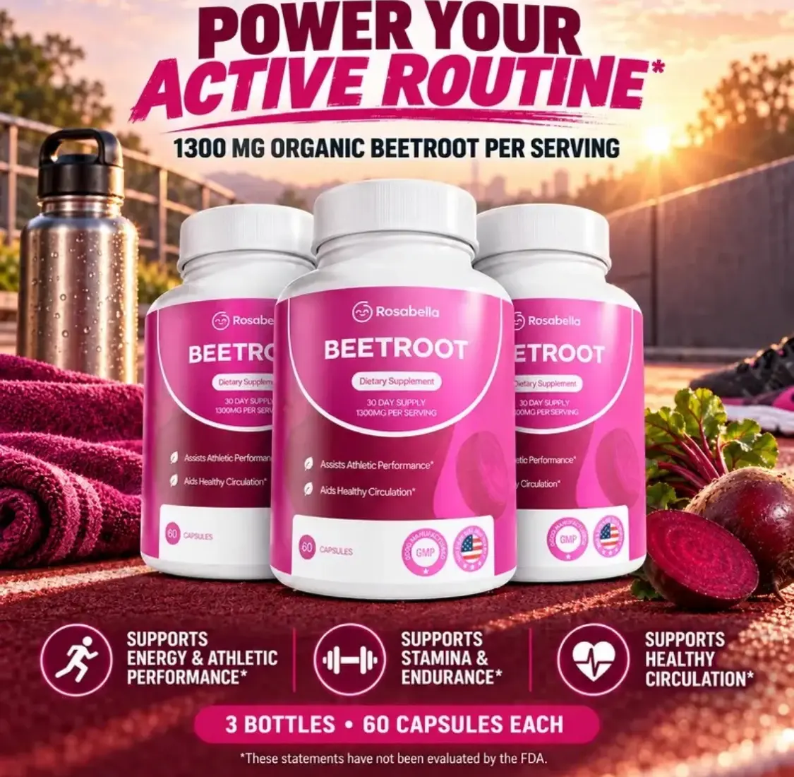 Organic Beetroot Capsules (1300mg) for Blood Flow & Heart Health