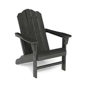 HDPE Adirondack Chair, Wood Texture Patio Furniture, Outdoor Lawn Chair for Garden Backyard Deck Poolside,Black