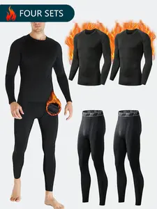 2 Set Mens Thermal Underwear Fleece Lined Long Johns 4 Pcs Base Layer Shirts Pant for Cold Winter Weather Polyester Clothes Sleepwear