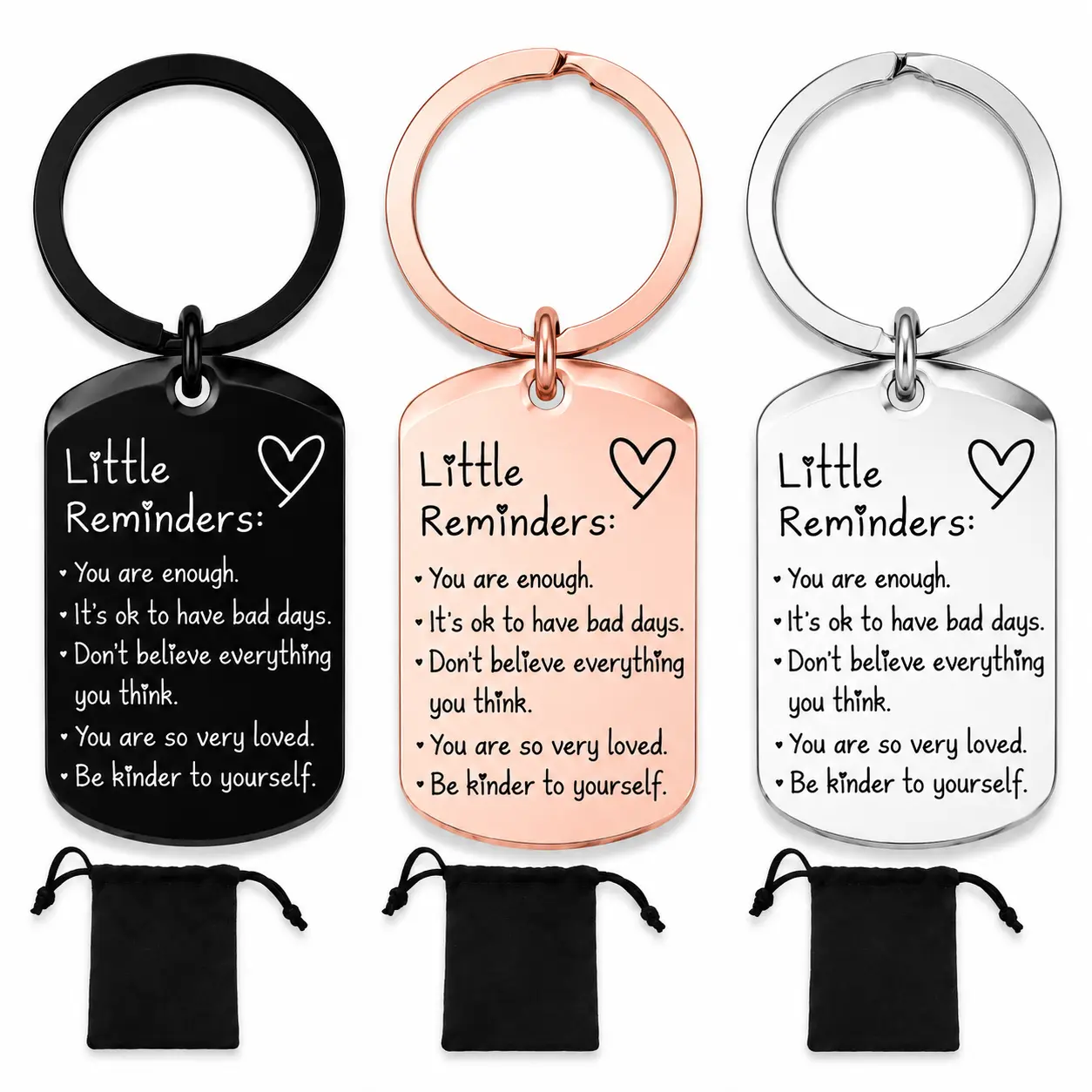 Stainless Steel You Are Enough Inspirational Keychain for Women Men - (1/2/3PCS) Little Reminders Keychain, All Seasons Present with Gift Bag,  Gift for Friends, Family & Loved Ones