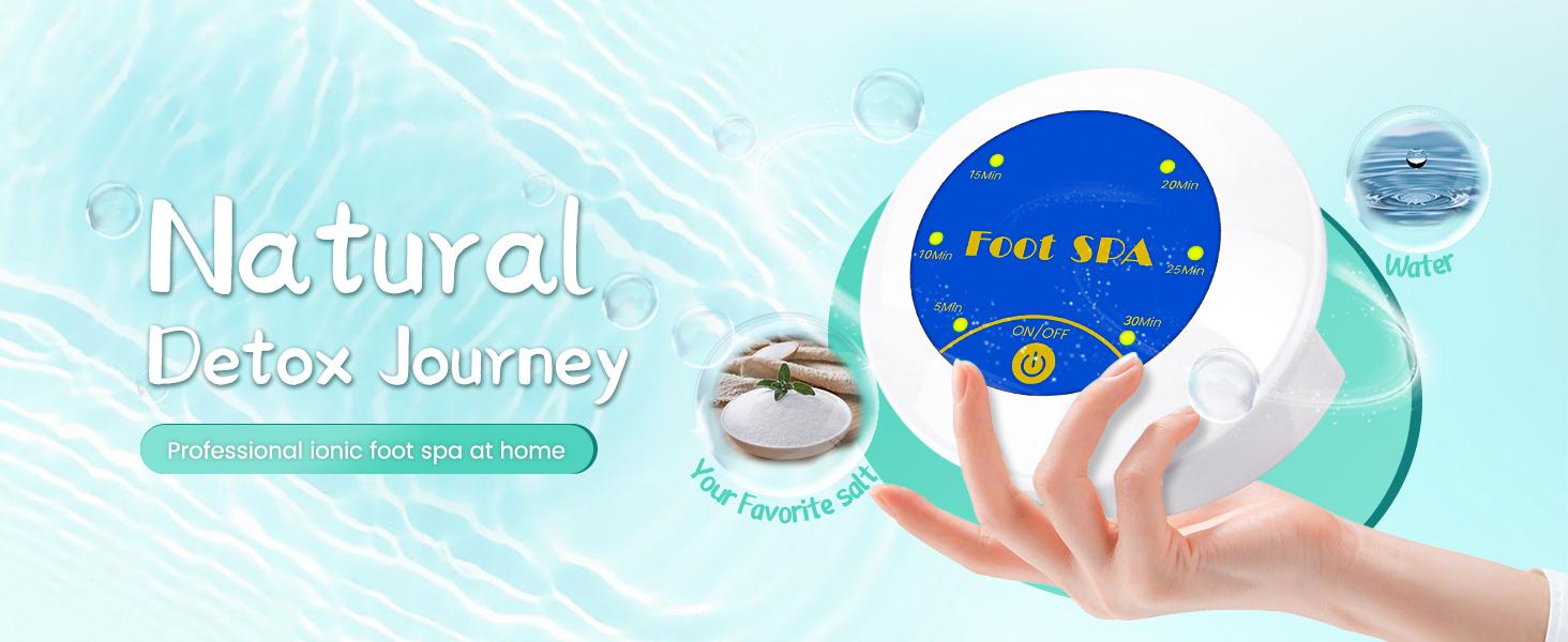 Portable Ionic Foot Bath Detox Machine - Plug-In Bathroom Relaxation Aid with Plug, 1-Touch Start, 30min Auto Shut Off, Smart Controller, Purified Water Function, Adjustable Massage, 4.33x2.36in, Any Basin Compatible Gift for Body Detox & Stress Relief