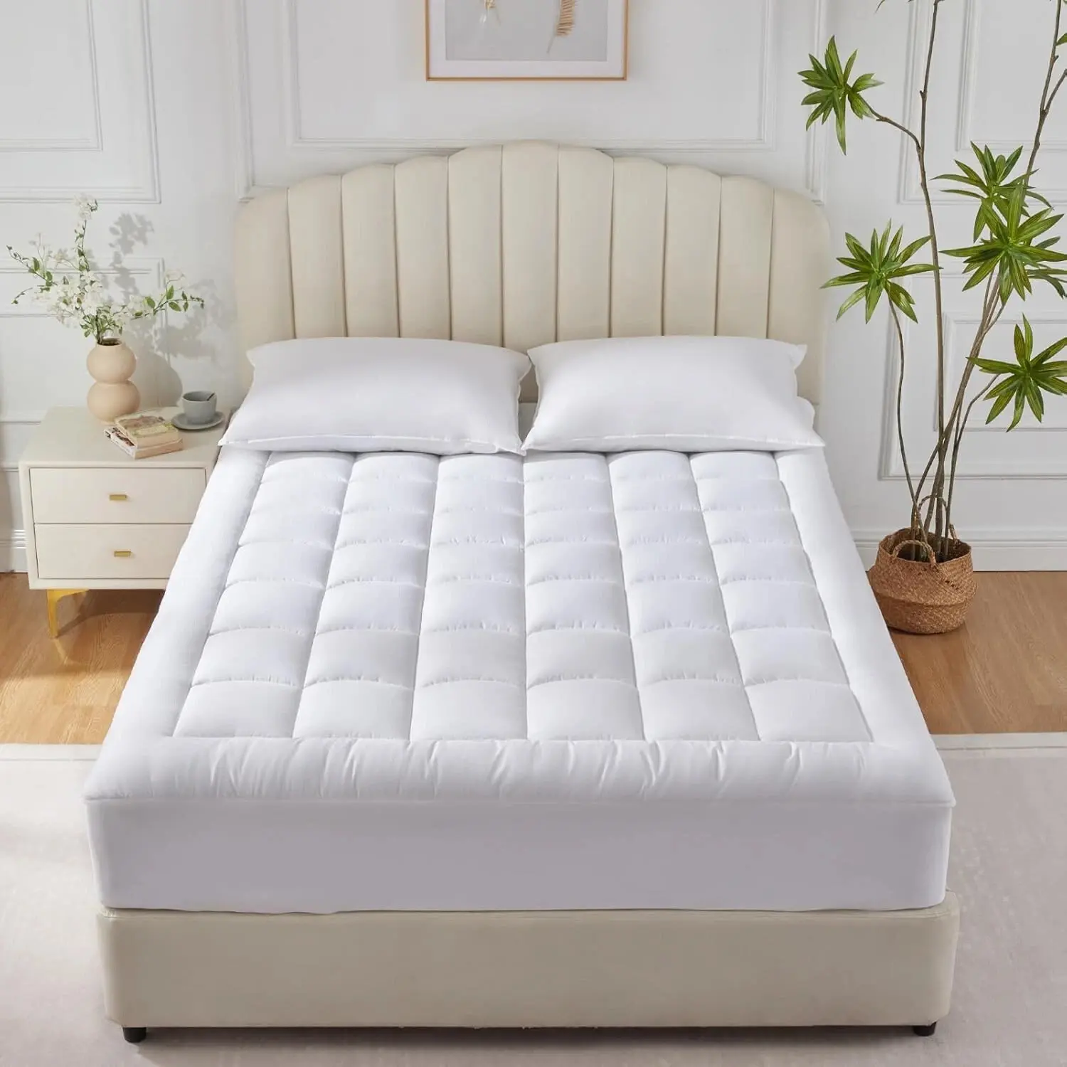 Extra Thick Mattress Topper – 4 Inch Plush Pad with Ultra Soft & Breathable Microfiber Fill, Quilted Design for Comfort & Back Support, 360° Elastic Skirt Fits 8–21" Mattresses, Hotel-Quality Fitted Cover, 10cm Thick for a Luxurious Sleep Upgrad