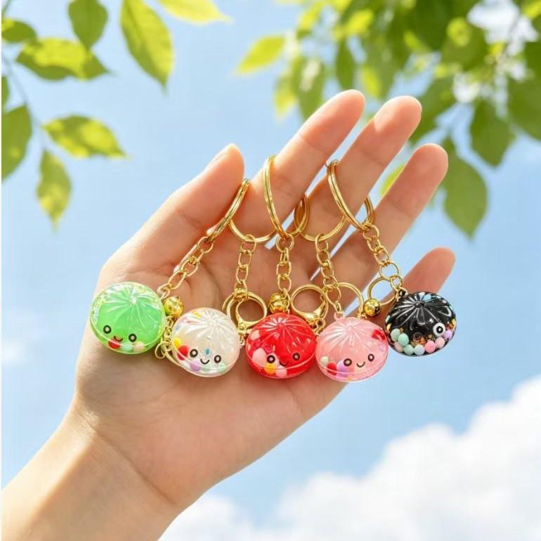 Glitter Sand Dumpling Keychain - Whimsical Kawaii Steamed Bun Cute Accessories, Unique Whimsical Gifts for Teenage Girls, Bag Chains and Charms with Glow Effect for Backpack Purse, Feminine Girly Keychain